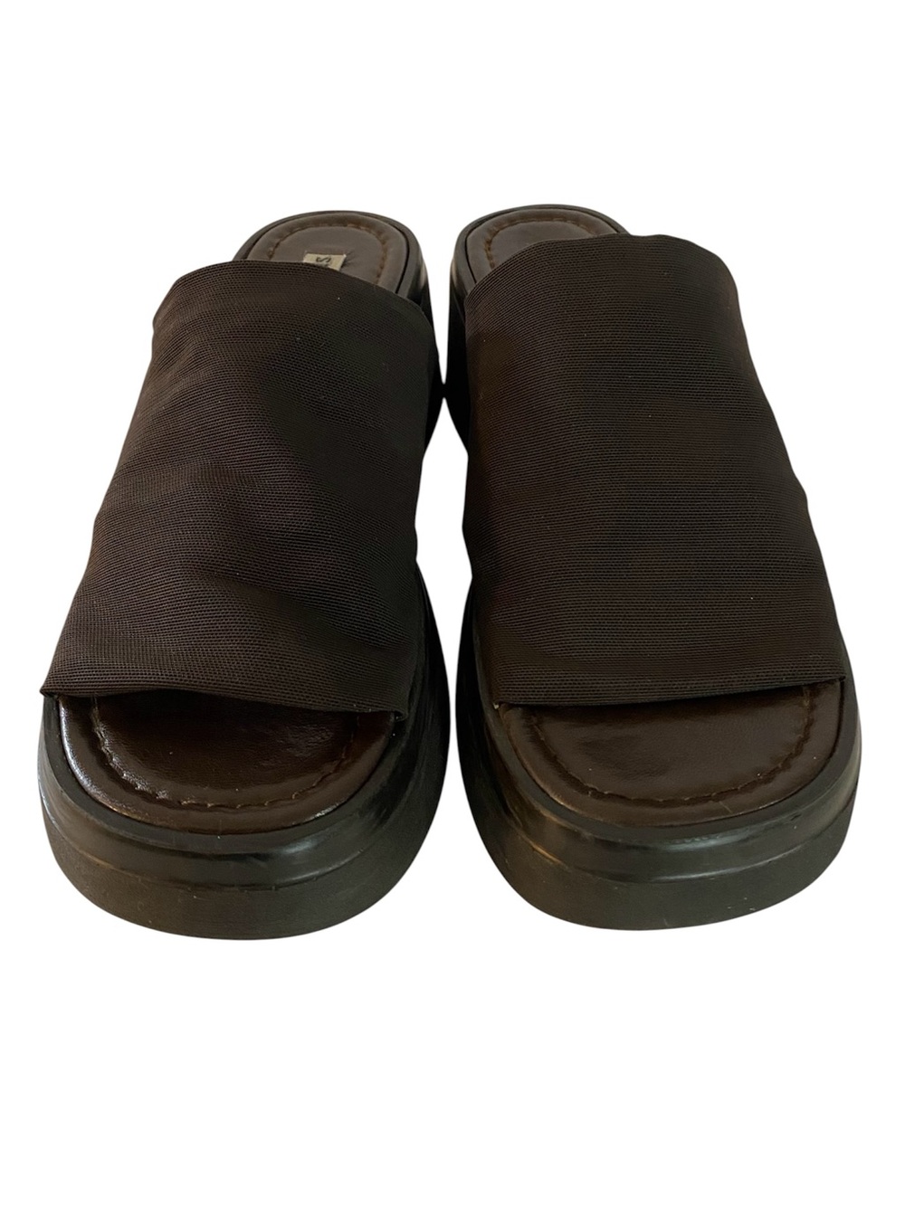 Y2K Steve Madden Sling 30 Stretch Knit Platform Slides Sandals Dark Brown Size 9 - Picture 2 of 10
